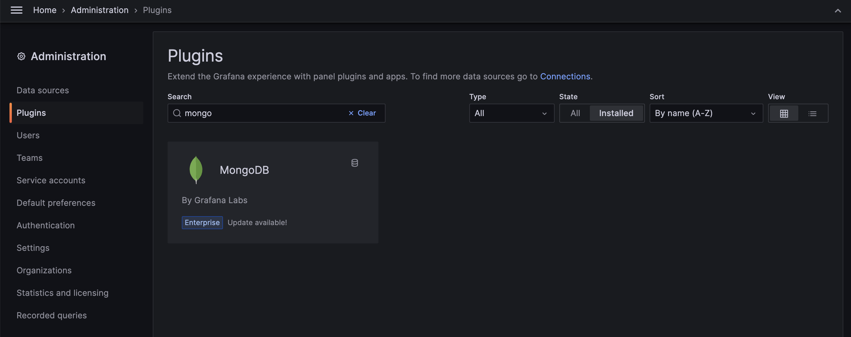 Install MongoDB plugin for Grafana